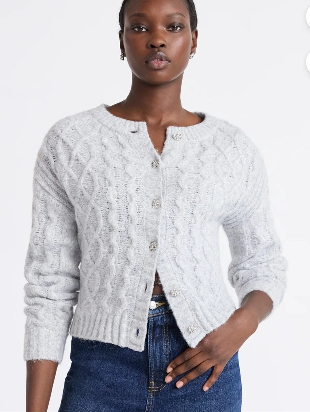 Cozy Light Gray Cable-Knit Button Cardigan